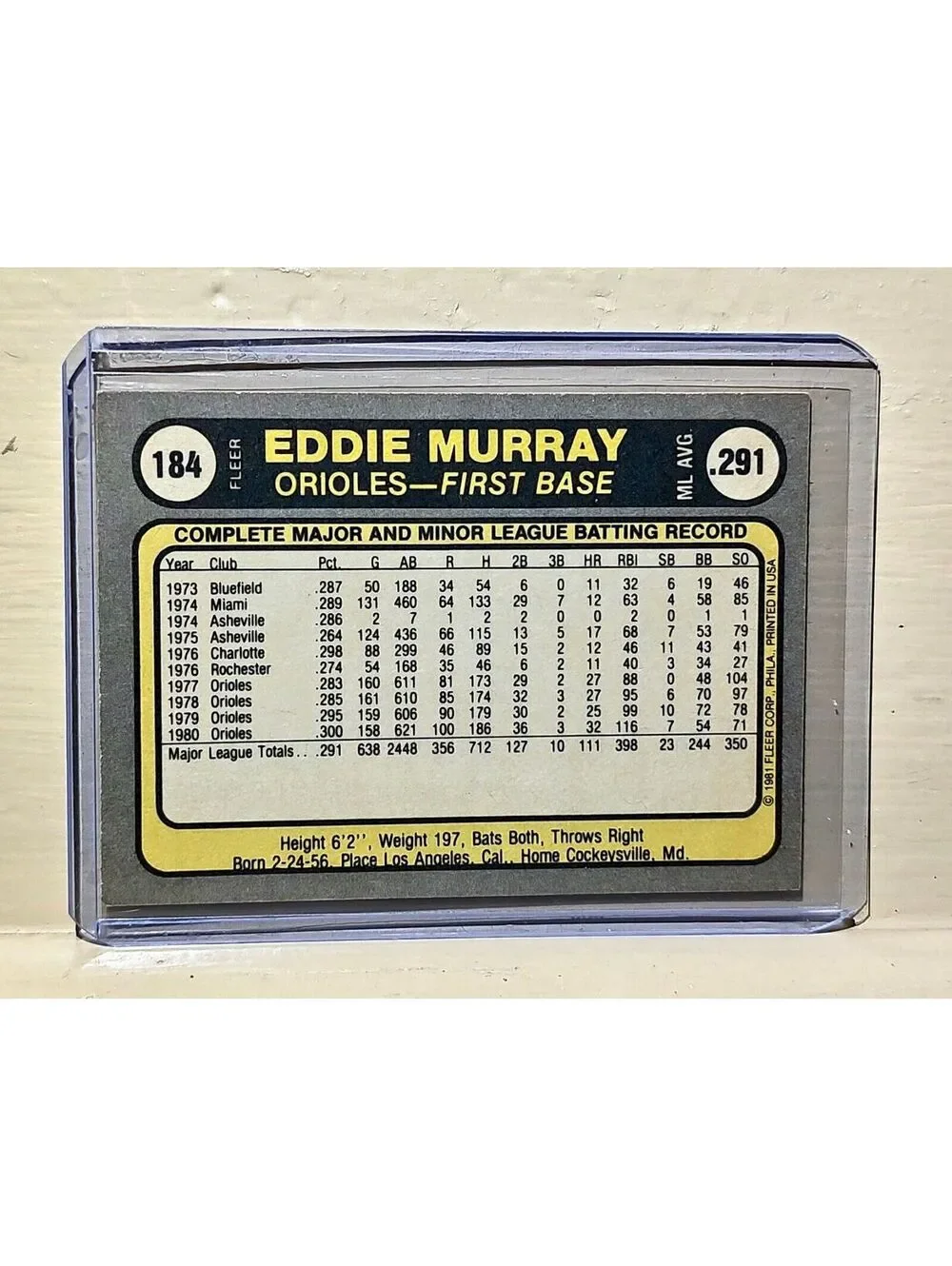Eddie Murray 1981 Fleer MLB #184 Baseball Card Baltimore Orioles